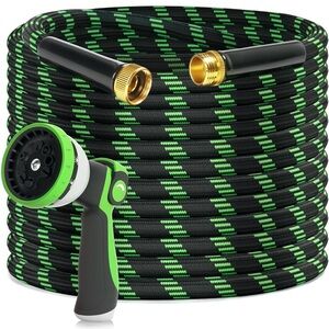 Expandable Black and Green Garden Hose with Spray Nozzle
